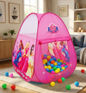 Pink princess play tent with colorful balls