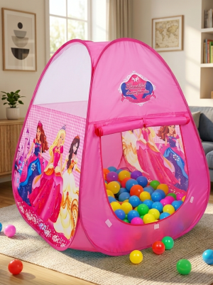 Pink princess play tent with colorful balls